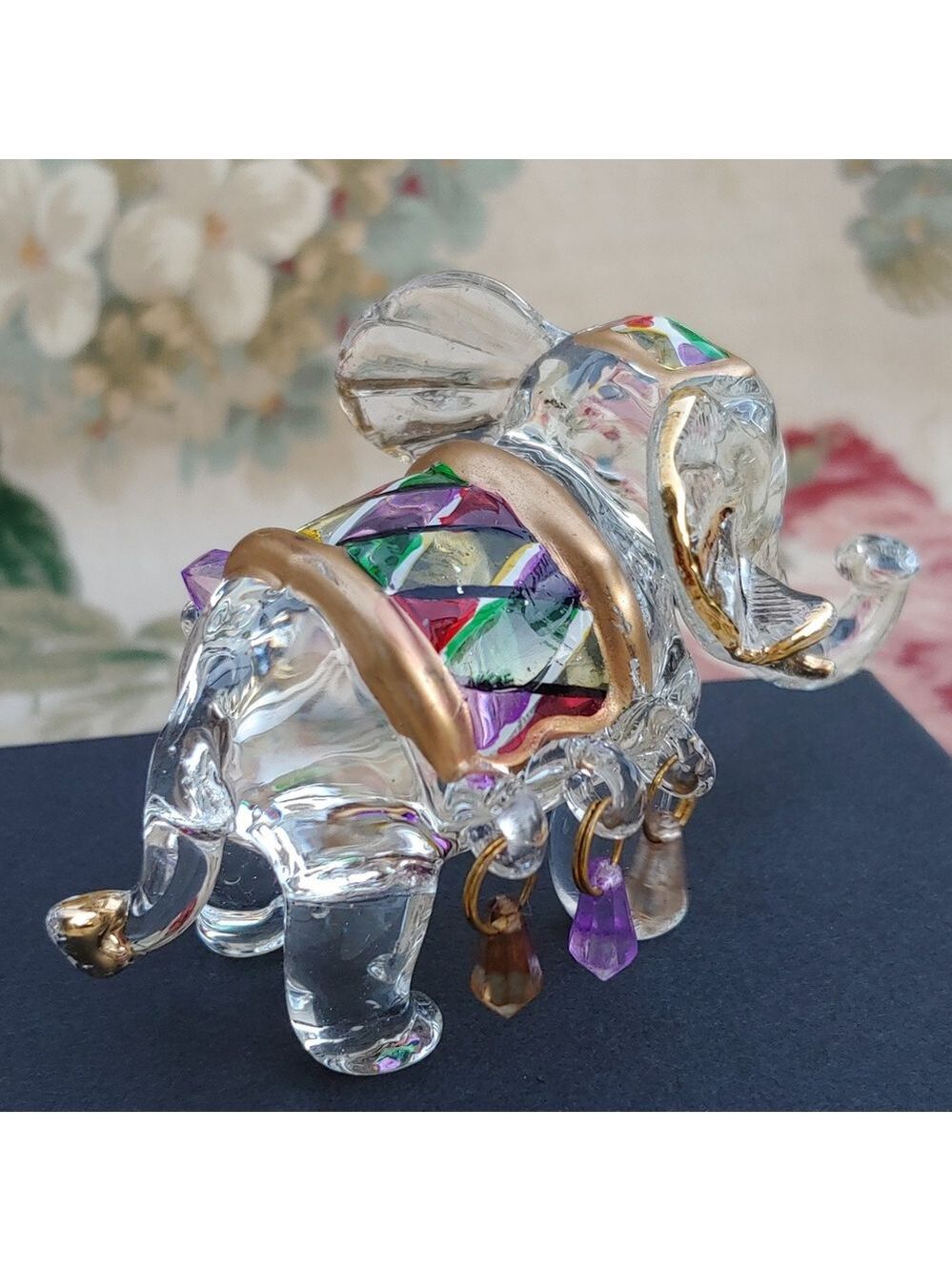 Crystal Elephant Figurine with Gold Tone Accents 4"x2"x2" - Picture 7 of 17